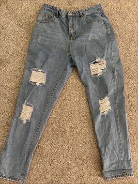 SHEIN Light Blue Distressed Boyfriend Jeans